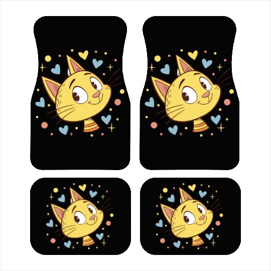 Cute Cartoon Cat with Hearts and Stars Car Mats