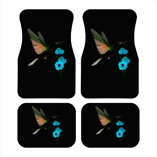 Green Hummingbird-Blue Flowers Car Mats