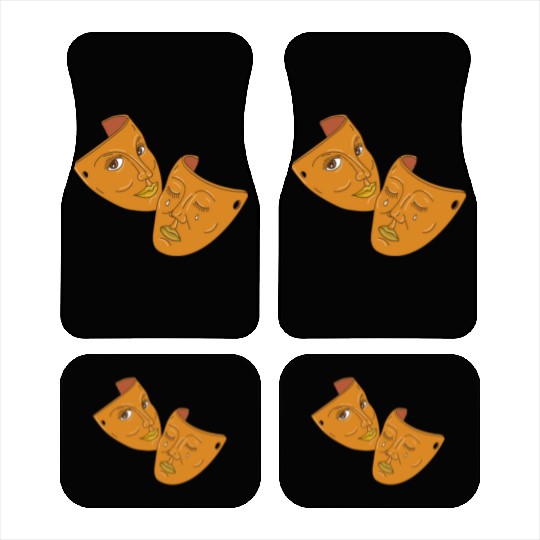 Theater Mask Comedy and Tragedy Mono Line Car Mats