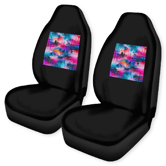 Abstract watercolor pattern in retro neon colors Car Seat Covers