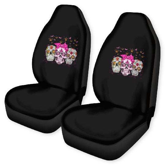 Sugar Skull In October We Wear Pink Breast Cancer Car Seat Covers