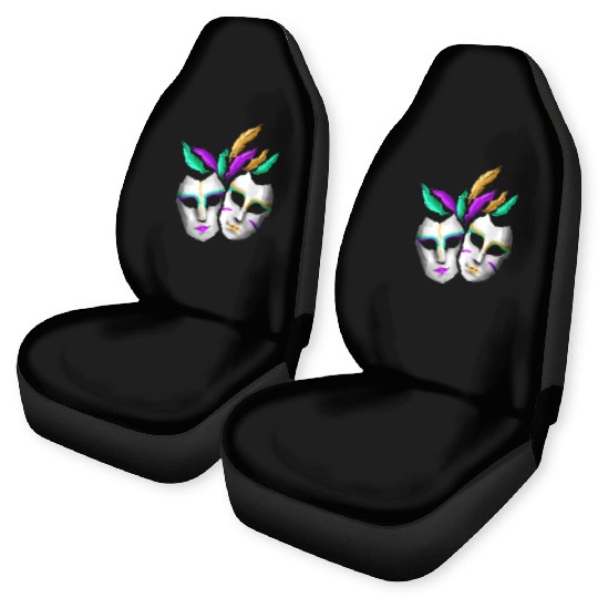 Pair Of White Masks With Feathers For Mardi Gras Car Seat Covers