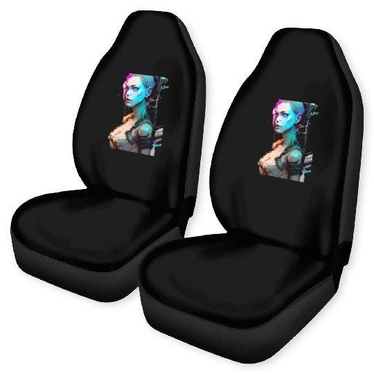 High Tech Style Illustration of a Cyberpunk Girl Car Seat Covers