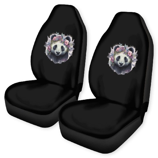 Panda Bear Flower Crown Cute Watercolor Animal Lov Car Seat Covers