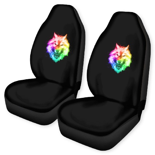 Bright Colorful Wolf Head – Rainbow Howling Wolf F Car Seat Covers