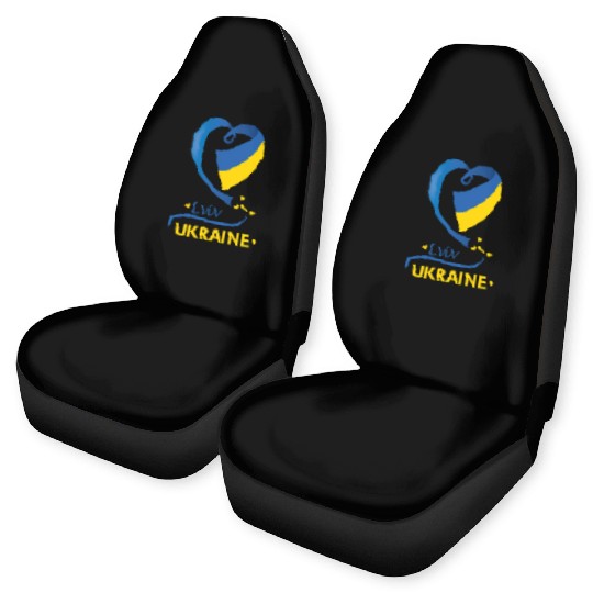 Lviv Ukraine National Flag Heart Emblem Crest Car Seat Covers