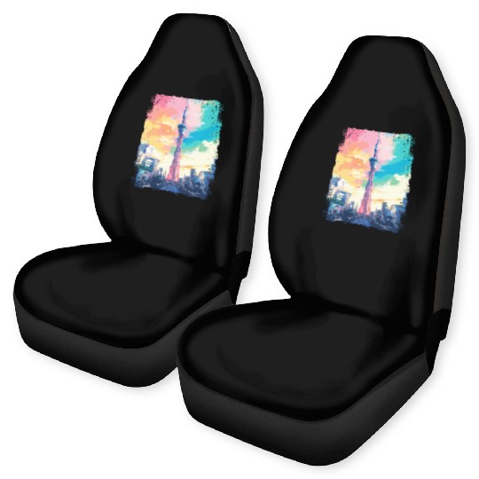 Tokyo Skytree Vaporwave Aesthetic Japanese Sight Car Seat Covers