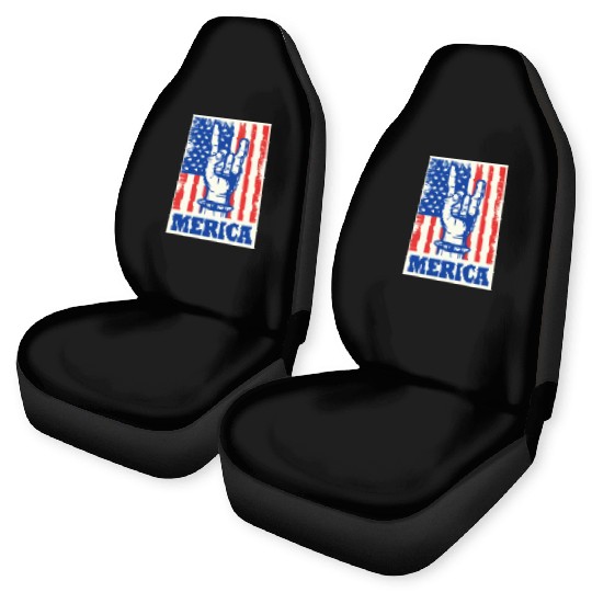 Merica Rock Usa Flag July 4th Car Seat Covers