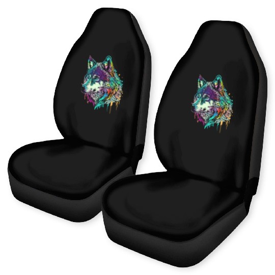 Vibrant Psychedelic Wolf Illustration Car Seat Covers