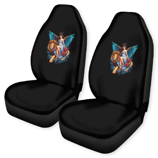 Pretty angel on lion with flowers Car Seat Covers