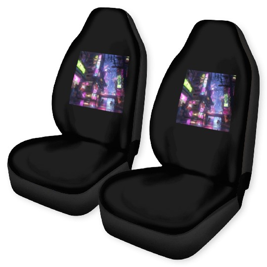 Anime-Influenced Digital Art of Tokyo Street Scene Car Seat Covers