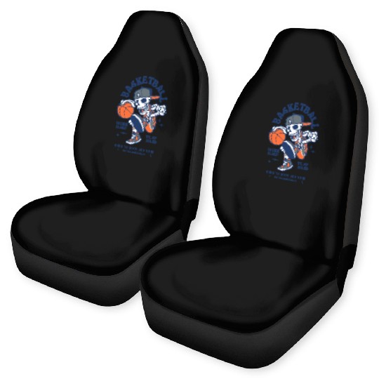 Navy and Orange Illustration Skull Basketball Car Seat Covers