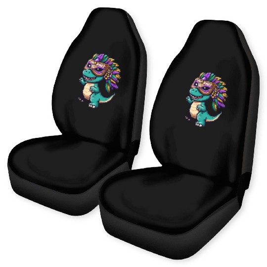 Mardi Gras T-Rex Dino: Mask and Beads Car Seat Covers