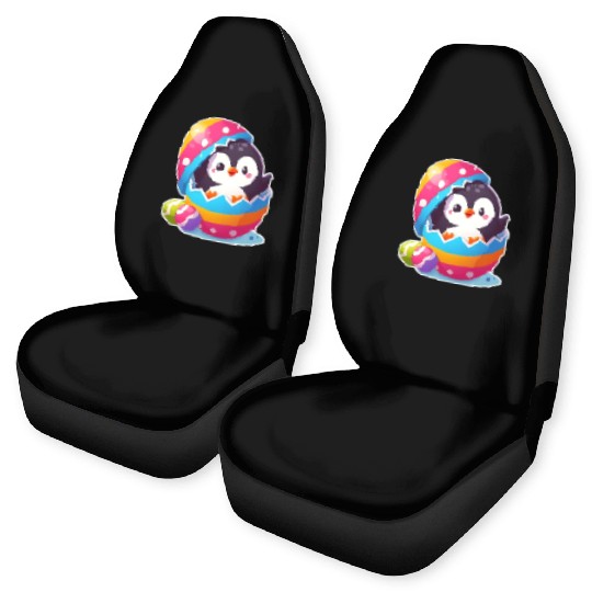 Penguin hatches from colorful Easter egg Car Seat Covers