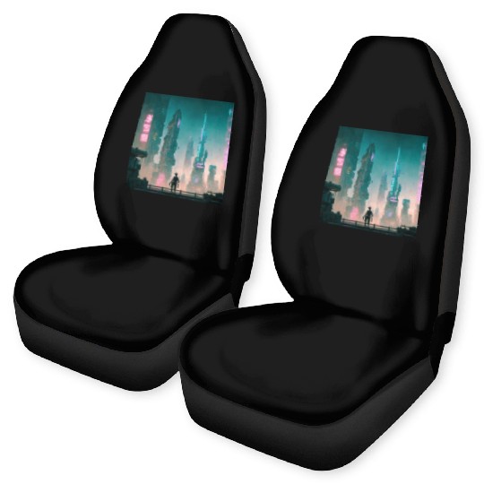 Cyberpunk Cityscape Car Seat Covers