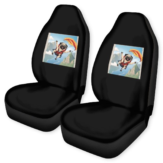 A pug skydiving Car Seat Covers