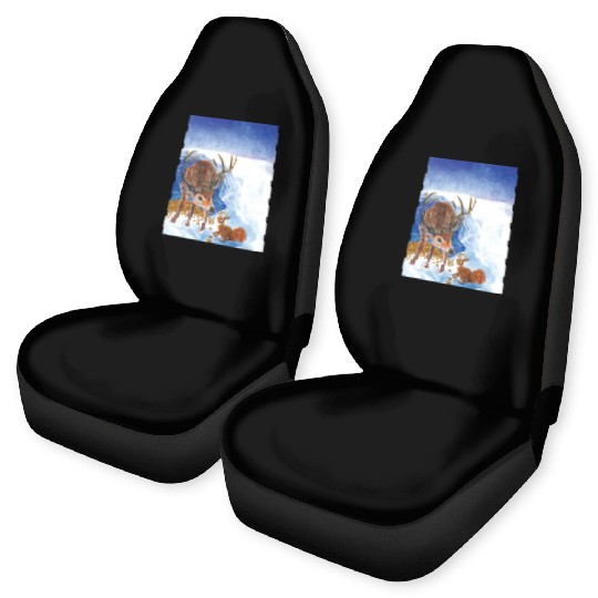 Red Deer and Squirrel in Winter Illustration Car Seat Covers