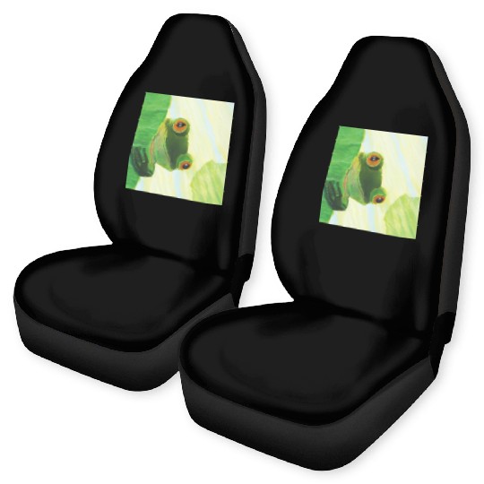 Cute Green Frog Peeping out From Behind Lily Pad Car Seat Covers