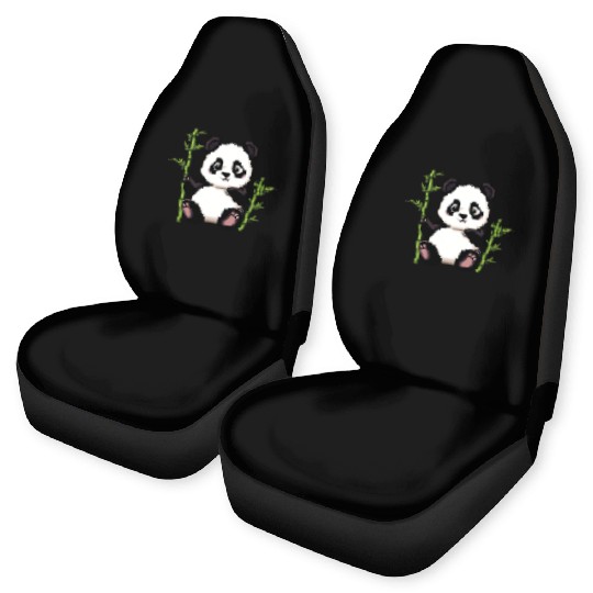 A pixel art of a panda with a bamboo leaf Car Seat Covers