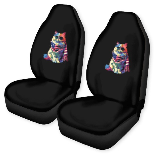 Persian Cat Patriotic US Flag Sunglasses Popart Car Seat Covers