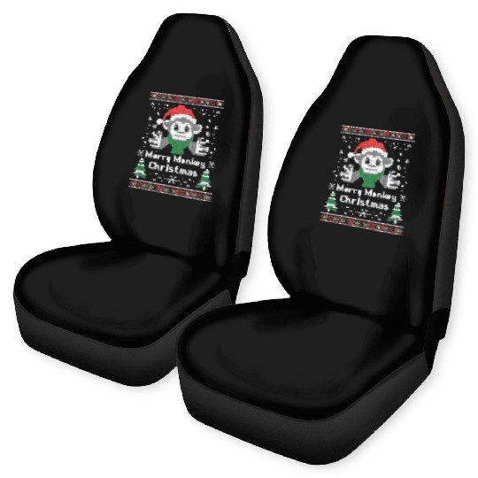 pixelated merry monkey Christmas design Car Seat Covers