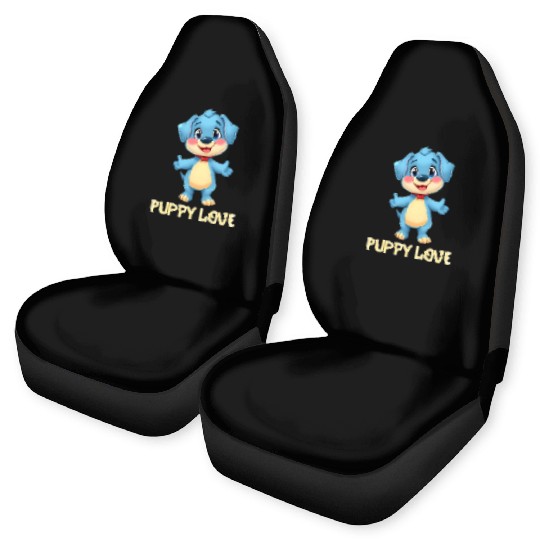 Blue Puppy Love Cartoon - Playful Pet Character Car Seat Covers