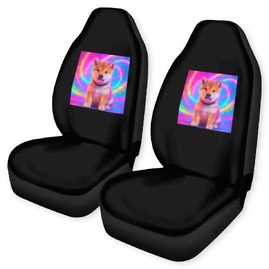 Neon Shiba Vibes – Kawaii Puppy Magic Car Seat Covers