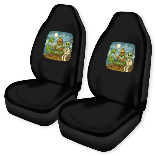 Bigfoot, Nessie and an Alien Play Poker - Cryptid Car Seat Covers