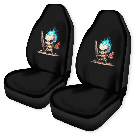 Flaming Skull Warrior – Heart of Fire Skeleton Car Seat Covers
