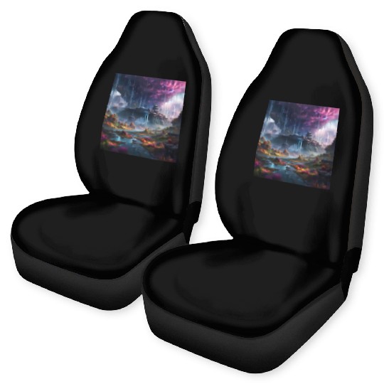 Alien Planet: Fantasy Mountain Cityscape Car Seat Covers