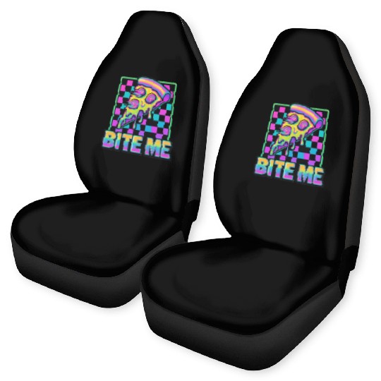 Bite Me – Y2K Glitch Pizza Neon Car Seat Covers