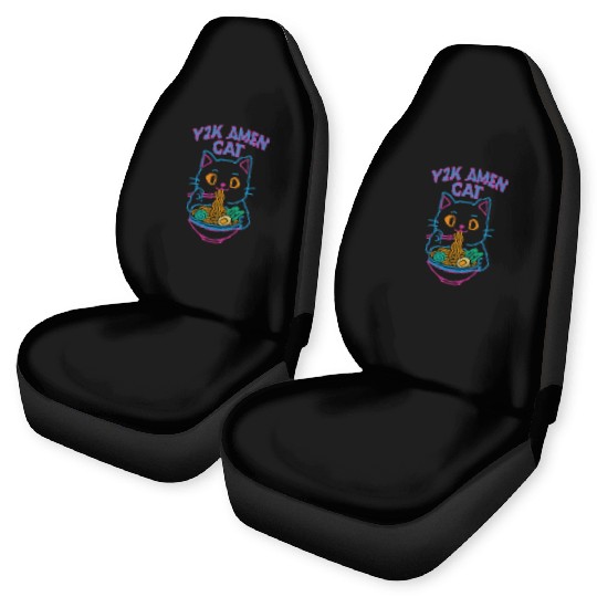 Y2K Ramen Cat – Retro Neon Anime Noodle Lover Desi Car Seat Covers