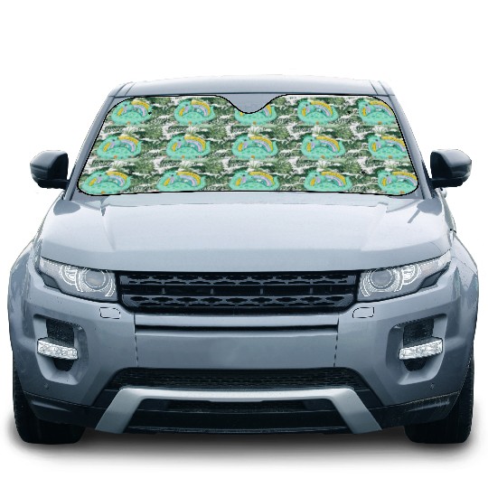 Dinosaur with Rainbow and Flowers Car Sun Shades