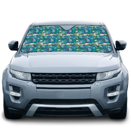 Abstract Blue Teal Brushstrokes Painting Car Sun Shades