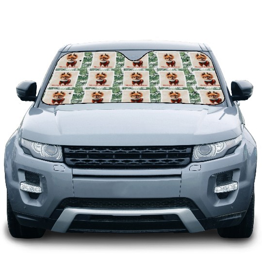 Sweet Miniature Spitz pomeranian in a Christmas. Car Sun Shades
