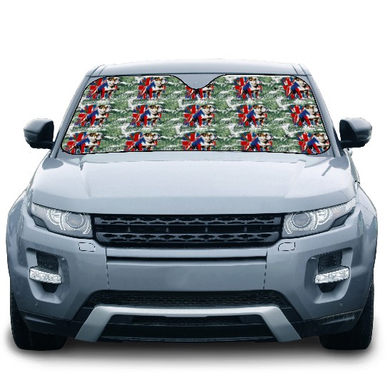 British Bulldog With Union Jack Flag King Charles Car Sun Shades