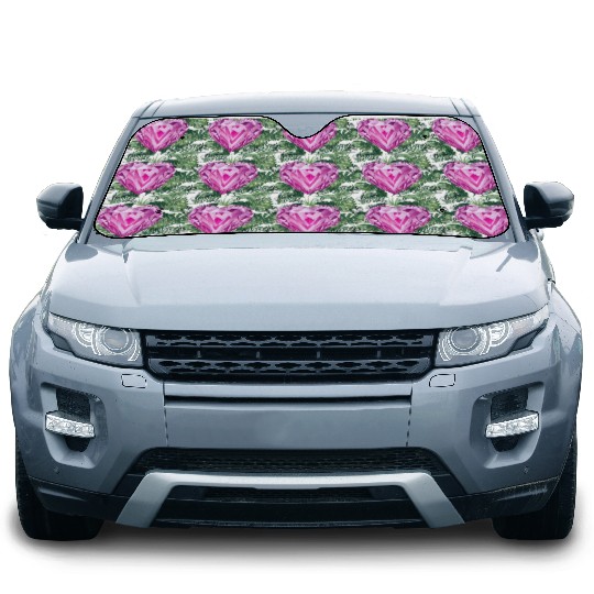 Glossy pink diamond heart Car Sun Shades