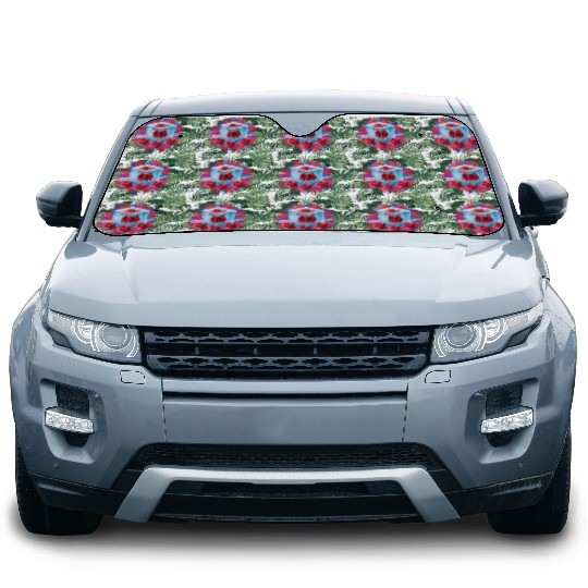 red spring flowers inside crystallized ice Car Sun Shades