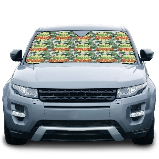 Funny retro hello spring time groovy flowers cute Car Sun Shades