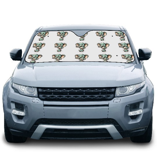 cute cartoon elephant on exercise ball Car Sun Shades
