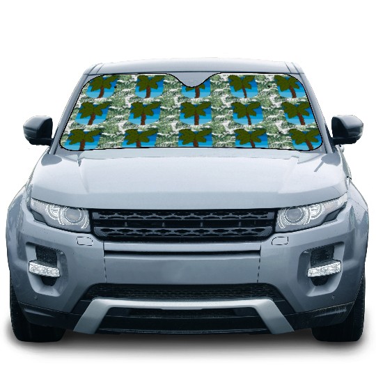 Tropical Palm Tree Over an Ocean Car Sun Shades