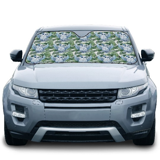 Cute snowy owl blue eyes angel wings cartoon Car Sun Shades