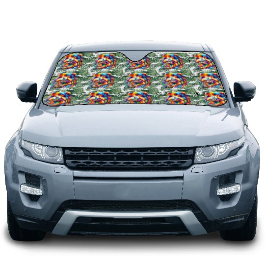 Rainbow Dog Painting: Unique & Eye-Catching Decor Car Sun Shades