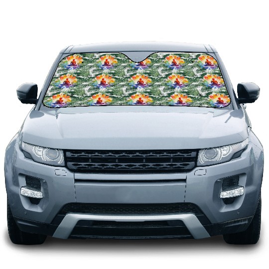 Retro Zen Lotus Meditate Rainbow Car Sun Shades