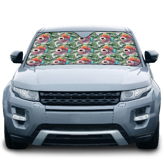 Whimsical Skull Fish with Floral Crown Car Sun Shades