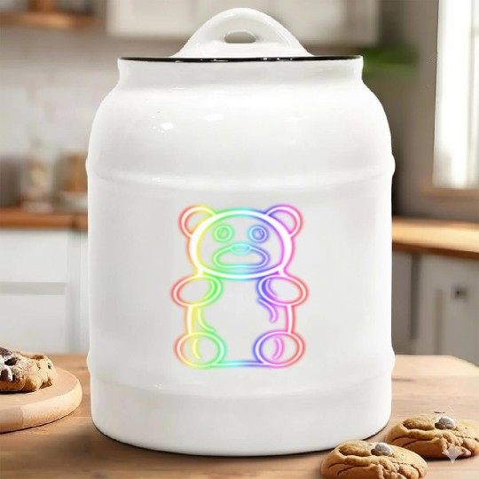 Neon Rainbow Gummy Bear Ceramic Cookie Jars