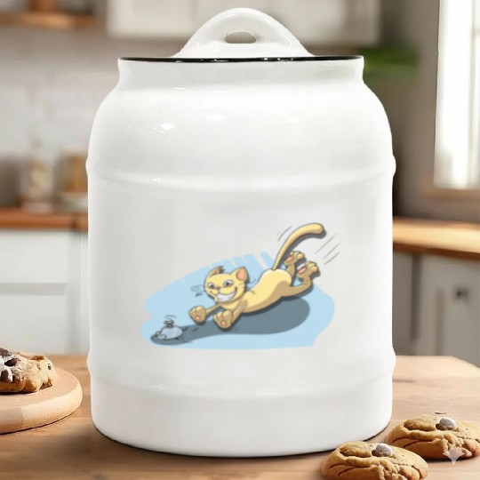 Cat Running After Rat - Tom and Jerry Illustration Ceramic Cookie Jars