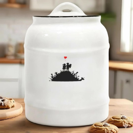 Banksy Graffiti Street Art War and Love Guns Heart Ceramic Cookie Jars