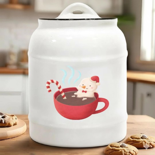 Cute Snowman in Hot Cocoa Ceramic Cookie Jars