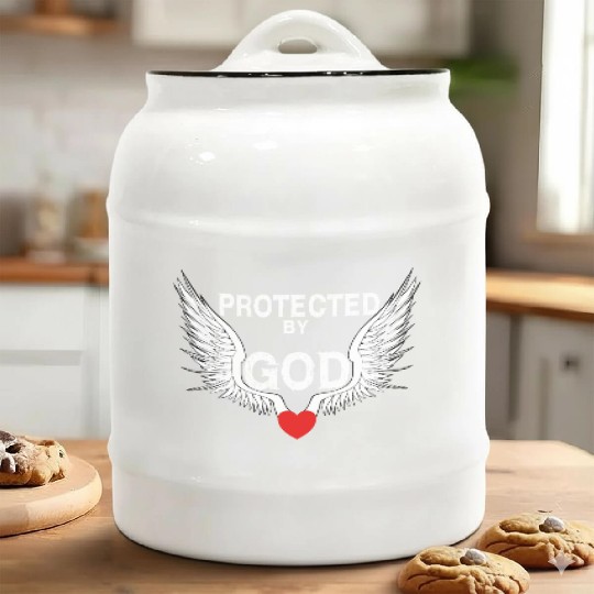 GOD Protected by Jesus Christ Wings Heart Angel Ceramic Cookie Jars